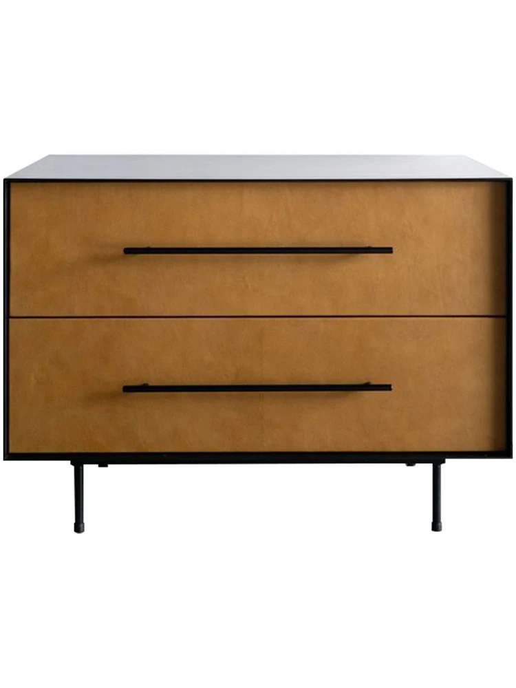 

Italian Minimalist Saddle Leather Bedside Table Modern Minimalist Designer Model Silent Style Bedside Cabinet