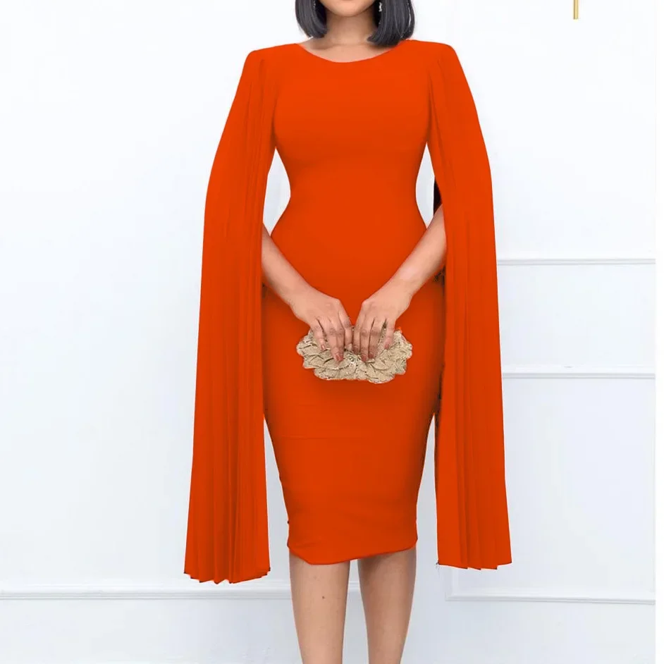 New Arrival Fashion Temperament Sexy Casual Slim Fit Office Dress Ruched Sleeved Solid Color Ol Mid Dress Women Clothing