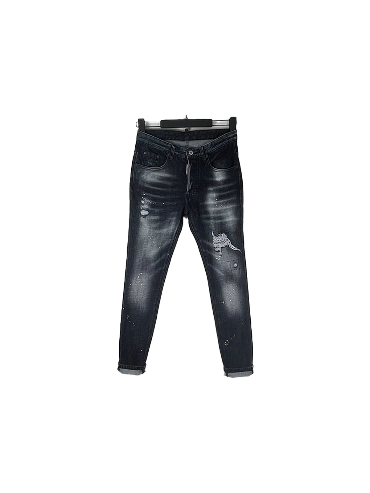 202 new blue worn-out fashionable slim fit micro elastic splashed ink paint simple and versatile D2 jeans men's feet