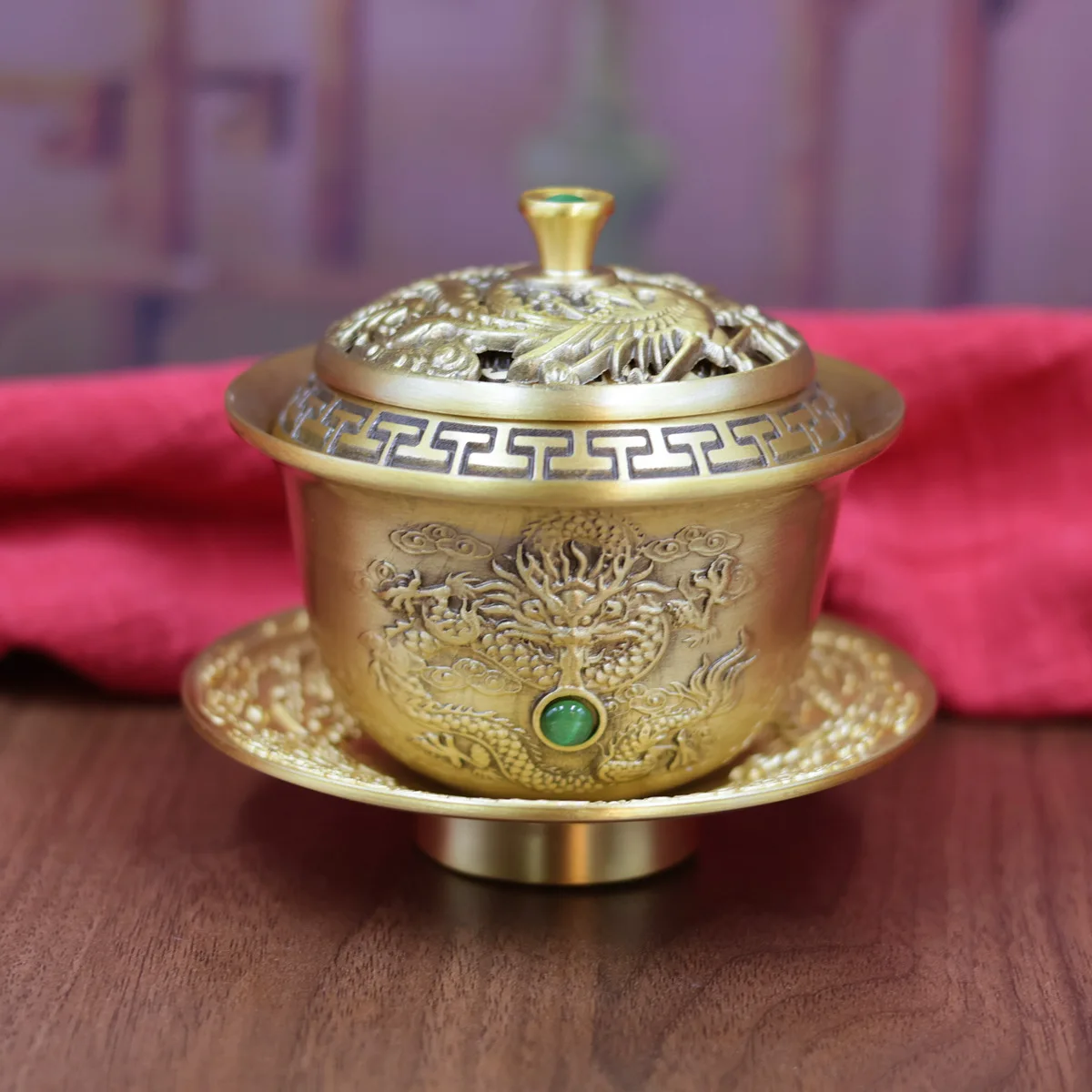 HYS Dragon and Phoenix Tea Bowl Cover Bowl Turn Home Office Teapot Tea Set Desktop Decoration Ornament Crafts Gifts