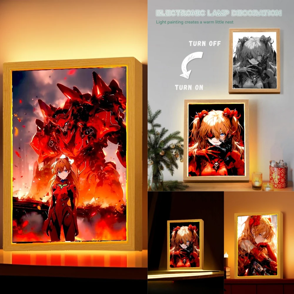 Neon Genesis Evangelion Anime Figure Light Painting Photo Frame Night Light Action Figures Asuka Room Decoration Christmas Gifts