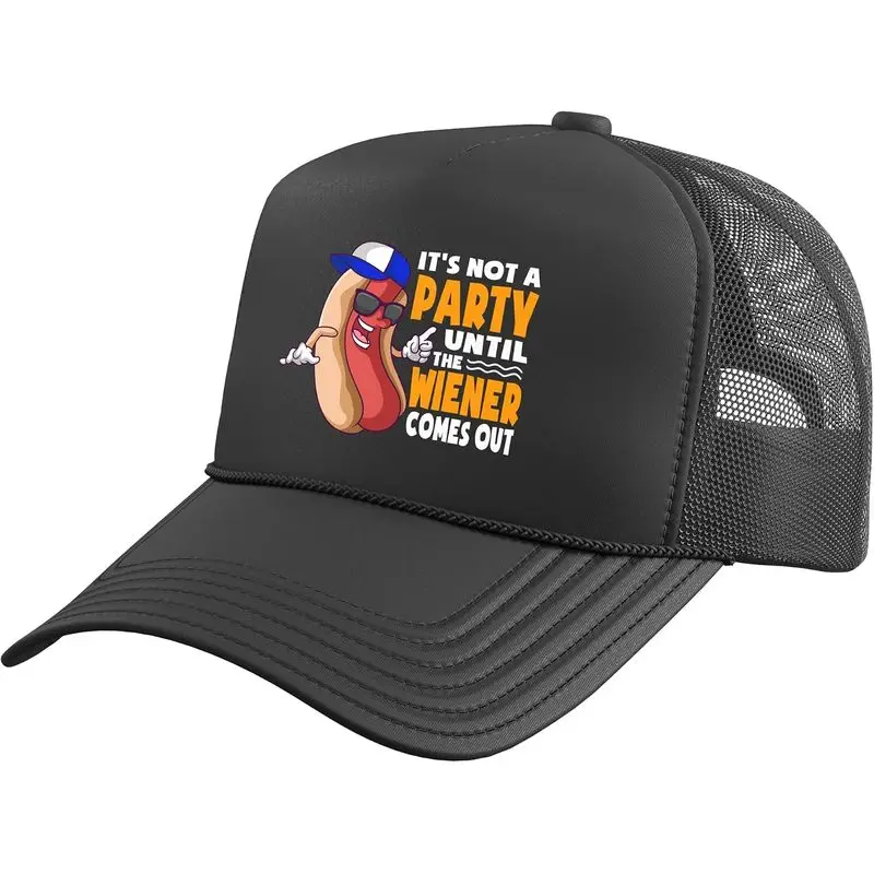 It's Not A Party Until The Weiner Comes Out Hotdog BBQ Trucker Hat with Adjustable Mesh Back