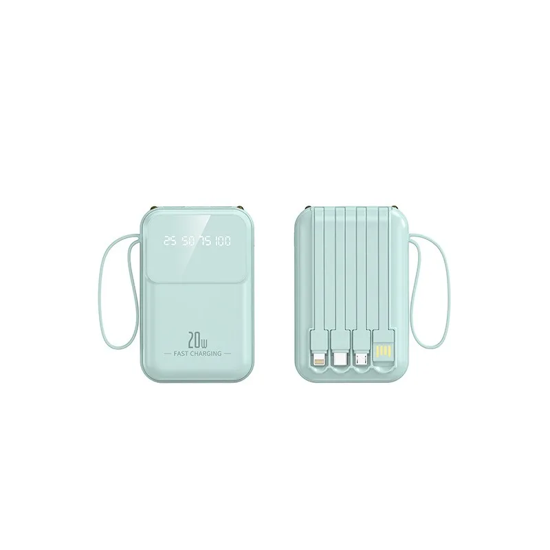 20000mAh Power Bank with Color Screen & 4 Built-in Cables All-in-One Portable Power Bank  Fast Charging
