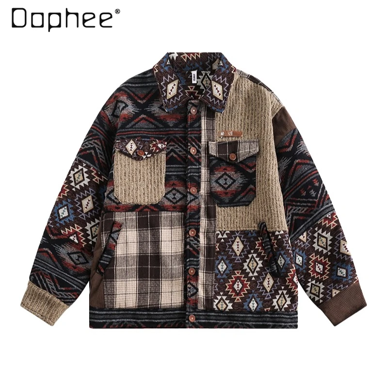 

2023 весна и осень, новая ретро лоскутная мужская универсальная однобортная тонкая повседневная куртка в этническом стиле с отложным воротником