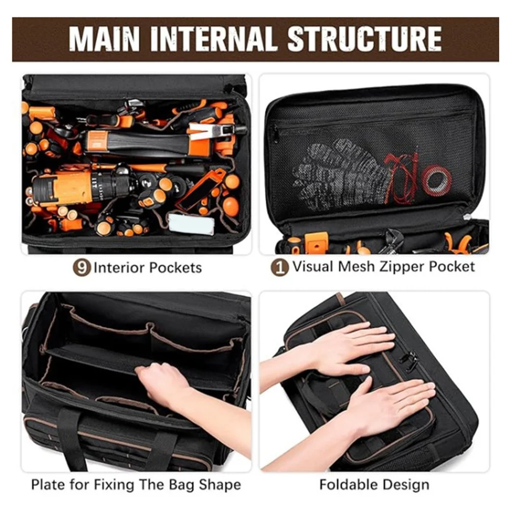 

17''Large Capacity Tool Bag 20 Pockets Portable Tool Kit with Shoulder Strap Wide Mouth Tool Bag for Electrician