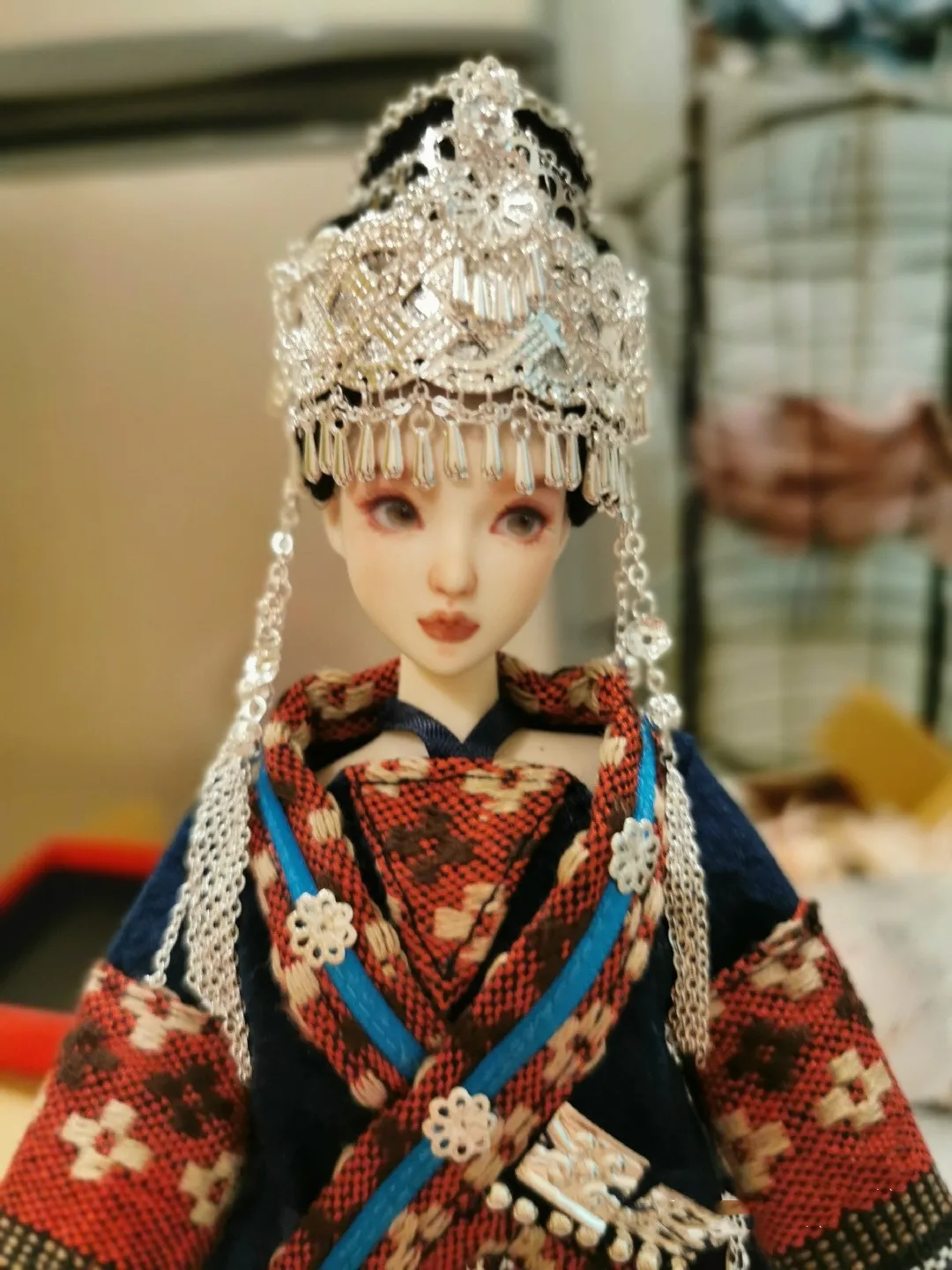 

Ethnic Style Clothing Silver Work Headdress Necklace Earring, 1/6 1/4 BJD Doll Clothes Accessories Free Shipping