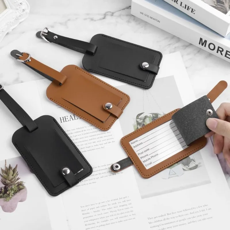 2/4 Pcs Luggage Tags PU Leather Baggage Labels, Suitcase Name ID Card Tag Set Travel Handbag Accessories for Prevent Loss of Bag