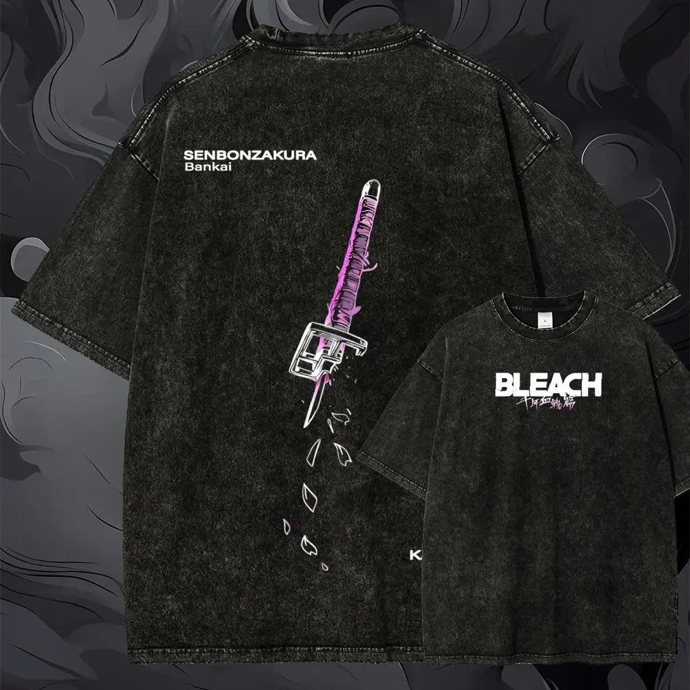 Camiseta de Manga Curta BLEACH Senbonzakura Bankai Anime Manga Vintage com Estampa Gráfica de Espada Katana para Homens, Mulheres e Jovens