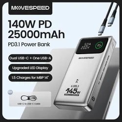 MOVESPEED-Batterie Externe Portable M25Pro 140W, 25000mAh, Type C, Charge Rapide, PowerBank pour iPhone, MacPle, Ordinateur Portable