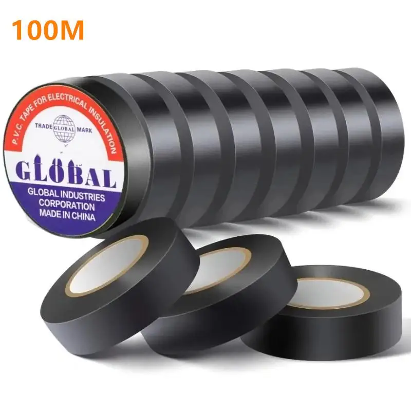 1/2/5Rolls 10M Black Flame Retardant Electrical Insulation Tape Strong Adhesive Wire Harness Tape For Electrical Wiring