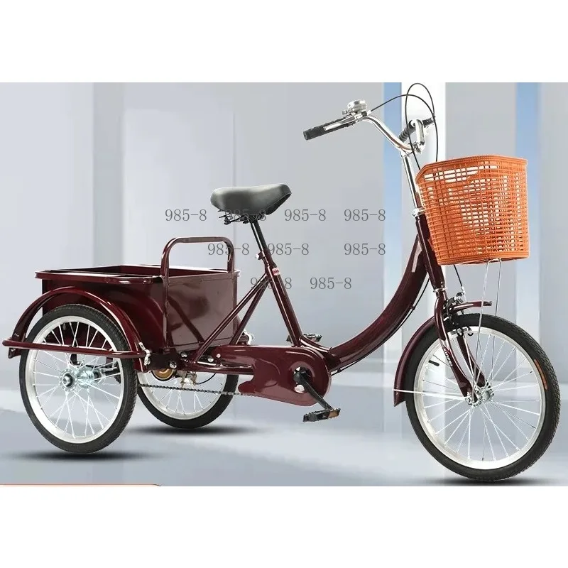 Elderly Pedal Tricycle Human Power Three Wheeler, Multifunctional Leisure Shopping Cart For Senior Daily Travel Outdoor Use