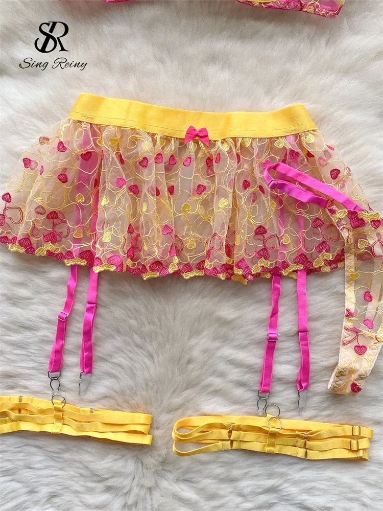 SINGREINY setelan Lingerie seragam renda, setelan pakaian dalam renda, korset bordir wanita, pakaian tidur tipis, tali Camis, pakaian dalam renda