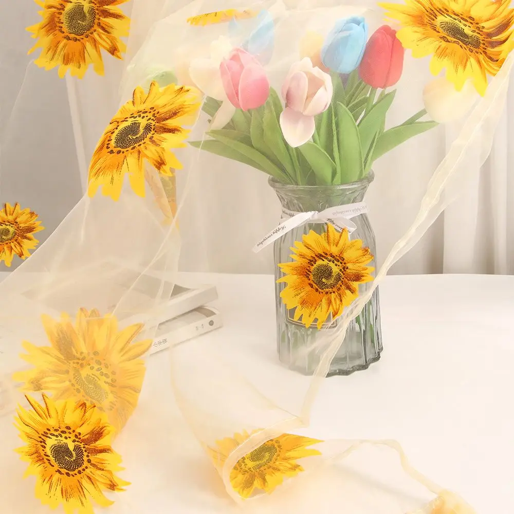 Sunflower Pattern Balcony Window Blind Floral Screening Home Decor Curtain Tulle