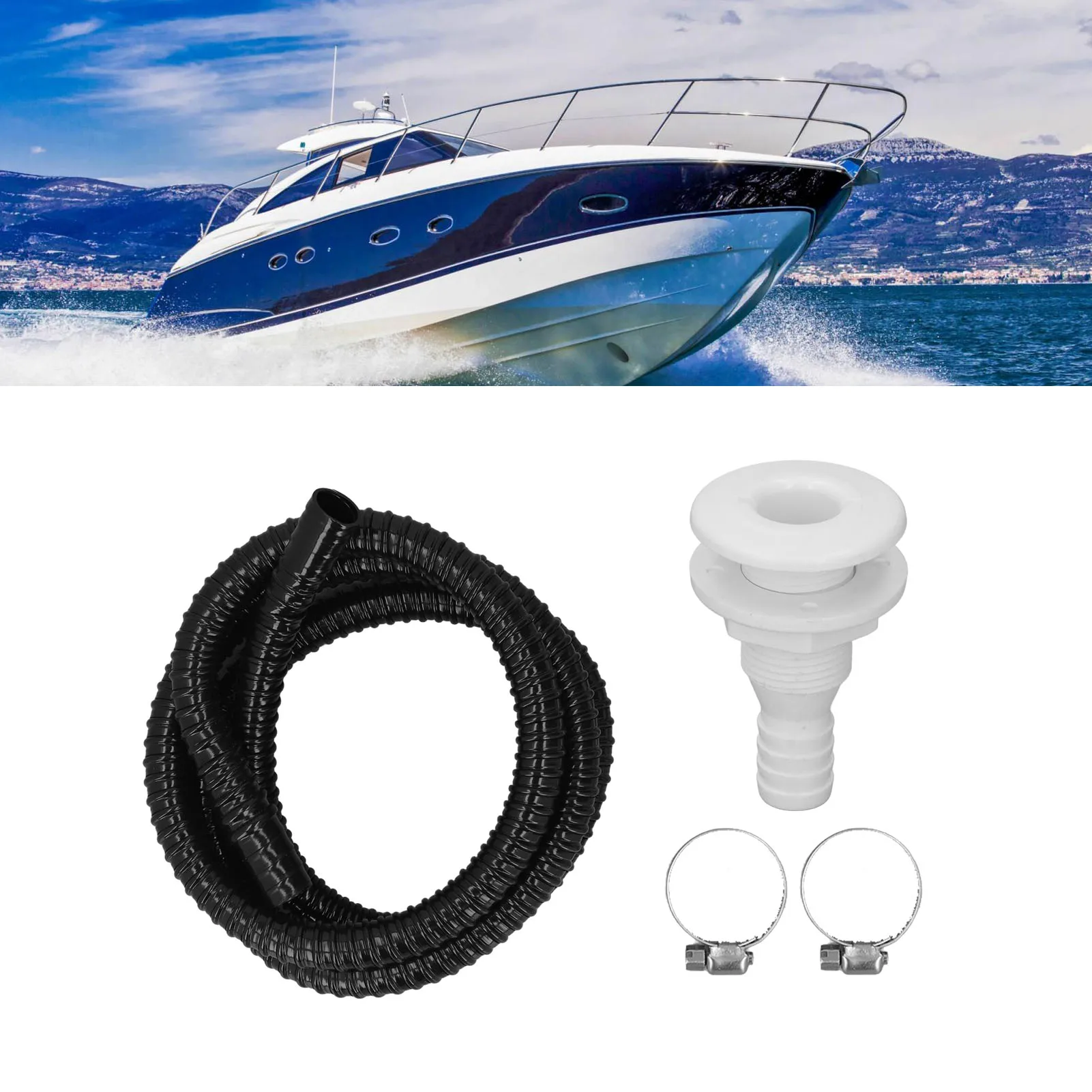 3/4 Inch Bilge Plumbing Kit 3/4 Inch Bilge Pump Installation Kit Leakproof 6.7ft Hose for Bilge Pumps with 3/4 Inch Outlet Black