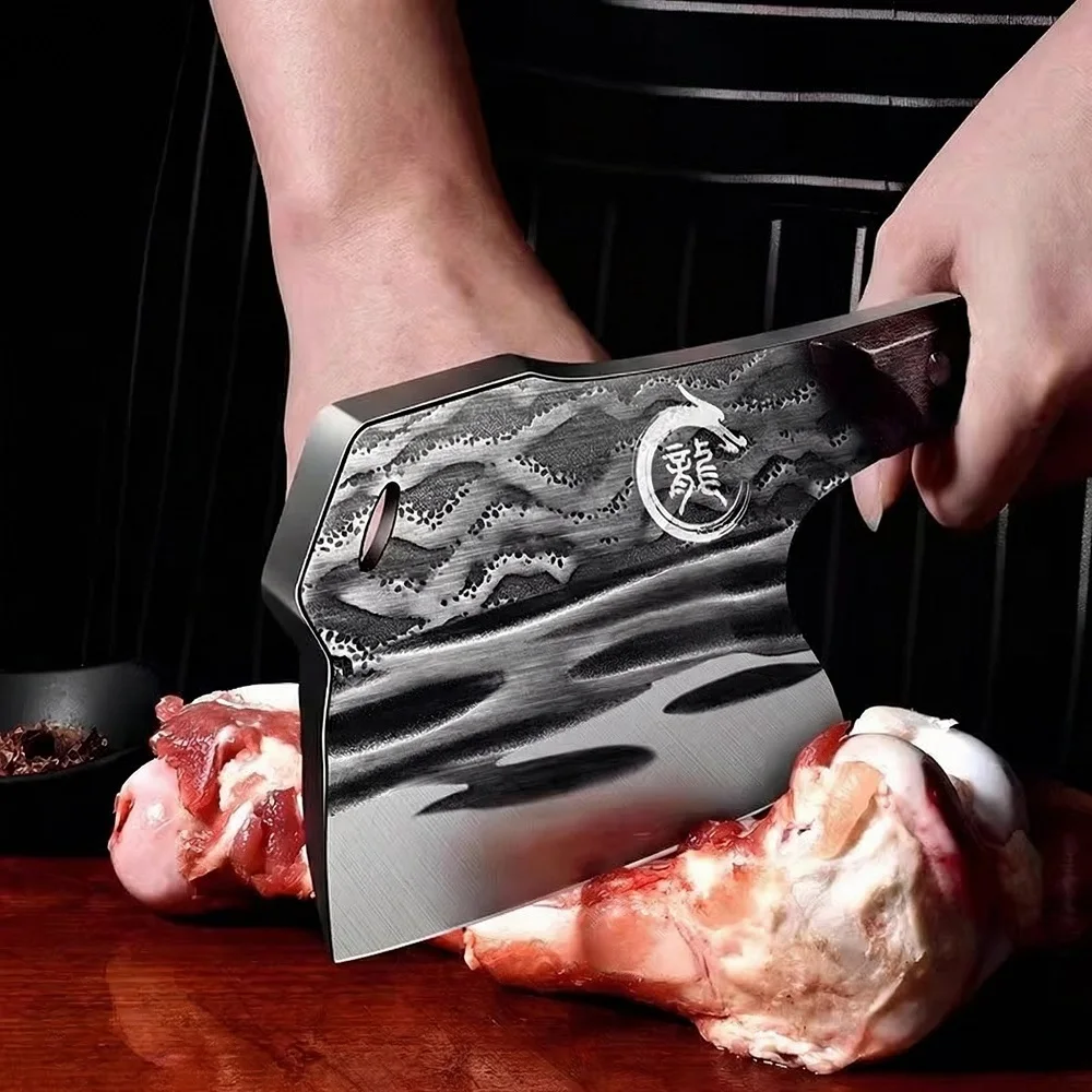 Longquan Forged Heavy-Duty Bone Chopper, Commercial Household Butcher Bone Axe Cleaver C2612
