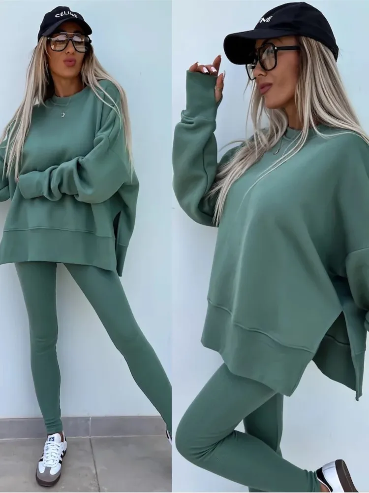 

Women Casual Sweatshirt Outfit Loose O Neck Sweatshirt And Pants 2 Piece Set 2025 Antumn Winter New Sports Women's Clothing Sets