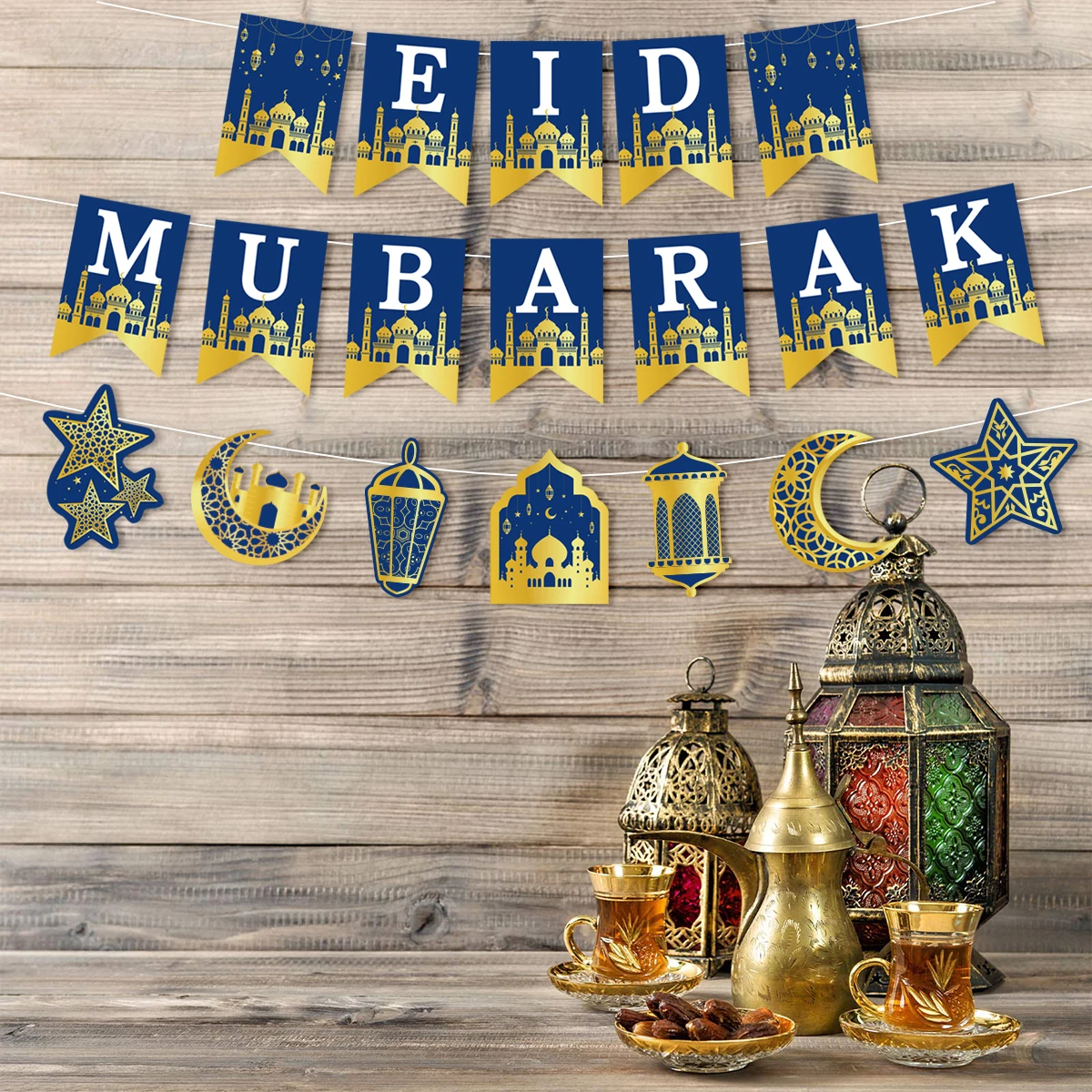 EID Mubarak ตกแต่งกระดาษแบนเนอร์ Ramadan Decor 2025 สําหรับ Home แบนเนอร์ Ramadan Kareem อิสลามมุสลิม Eid Al Adha ของขวัญ