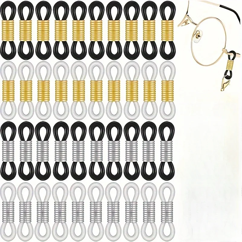 Glasses Chain End Connector Kit 20/50 Pieces Adjustable Spring Rubber End Connector Sunglasses Strap, Face Mask Connector