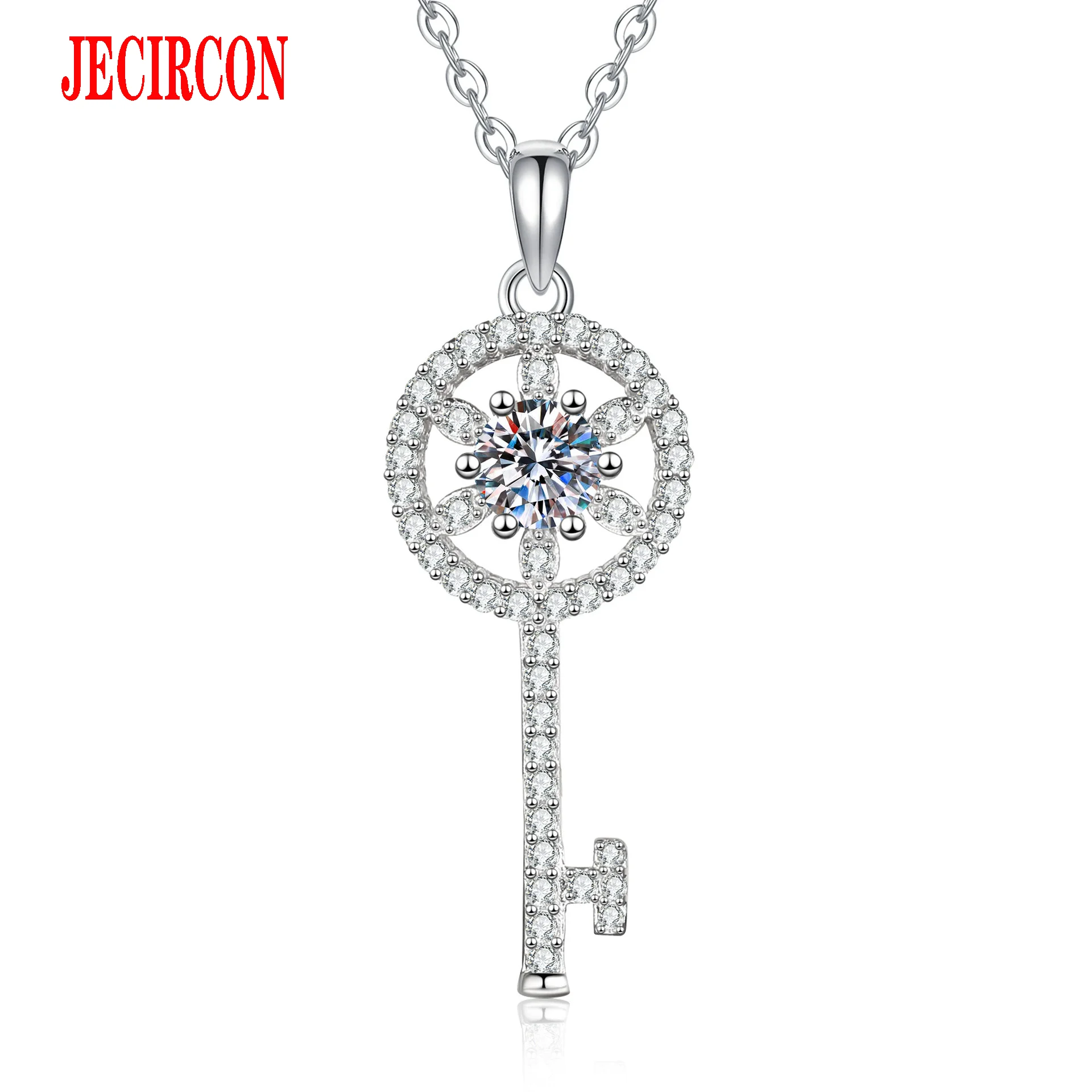 

JECIRCON S925 Sterling Silver Necklace for Women, 0.5ct Moissanite Luxury Key Pendant Choker (40+5cm Adjustable) Jewelry Gift