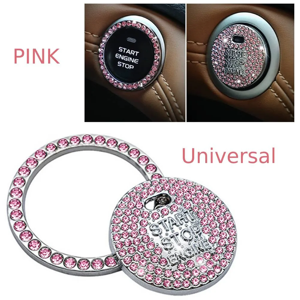 

1pc Bling Pink Diamond Car Engine Ignition Start Button Decor Ring Crystal Sticker Chrome Metal Universal Crystal Rhinestones