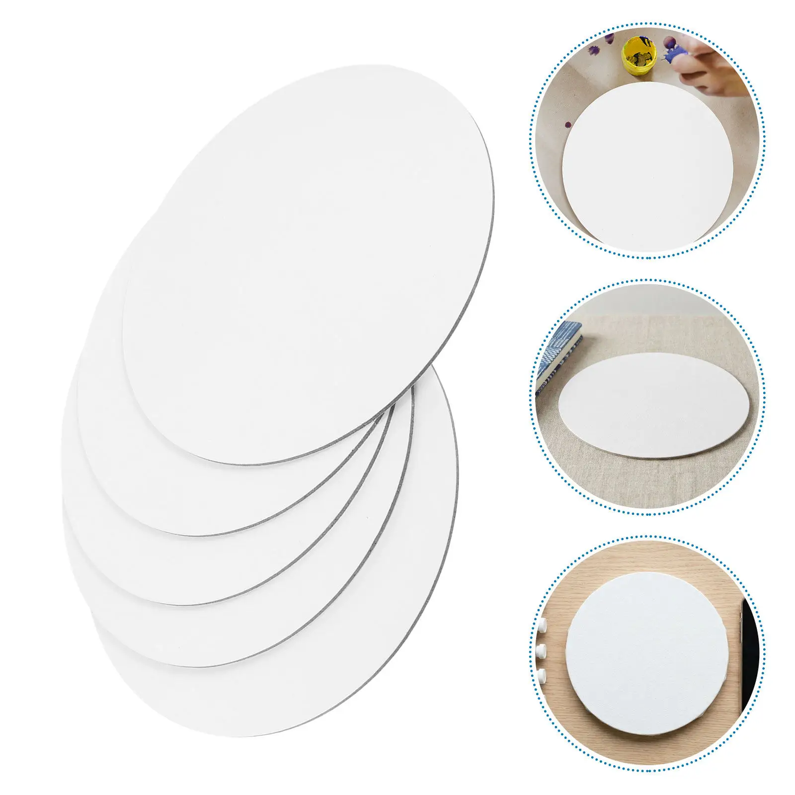 5Pcs Acrylic Canvas Boards For Painting Round Art Inch Cotton Blank Panels Oil Watercolor Projects