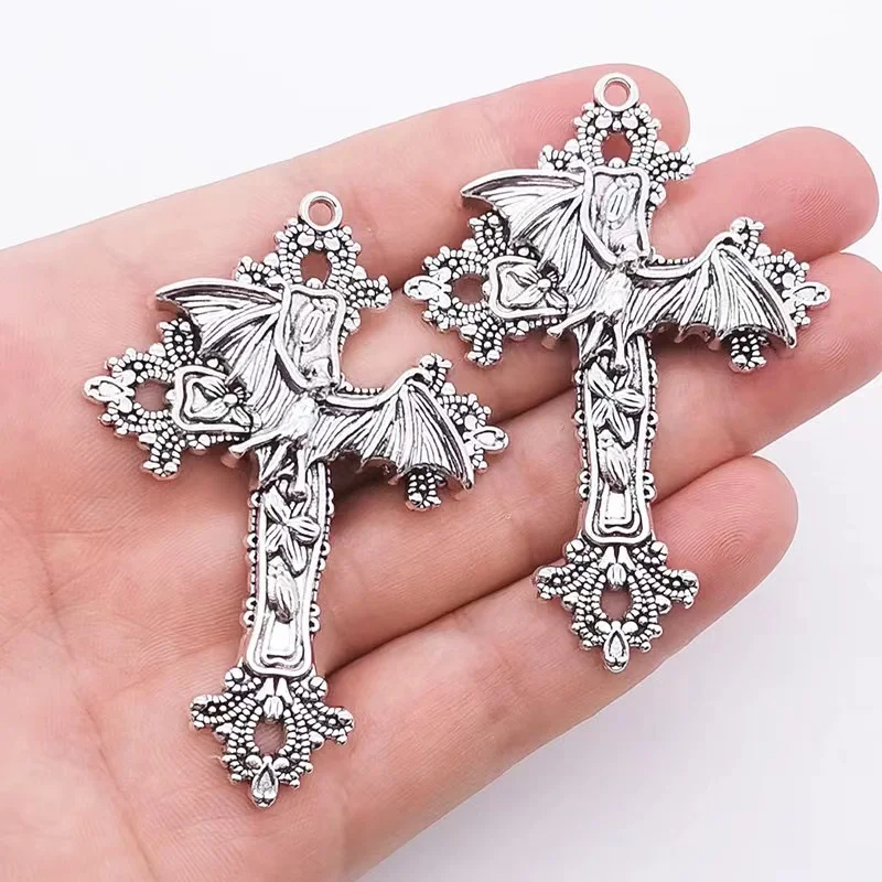 3pcs Alloy cross Charms Silver Color bat pendant Religion Faith Fit DIY Handmade Jewelry Necklace Making Finding Supplies