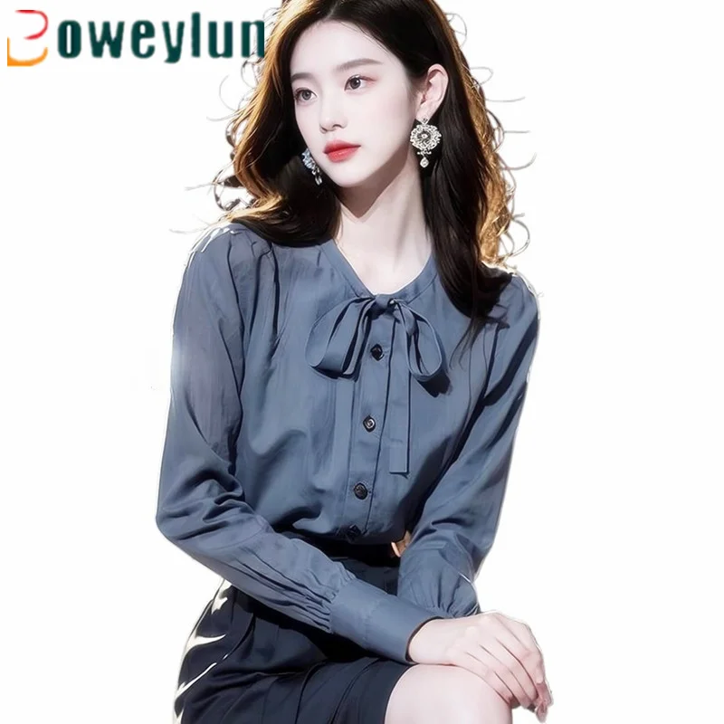 

Boweylun Autumn Solid Color Long Sleeve Shirt Women French College Style Commuter Tops Girls