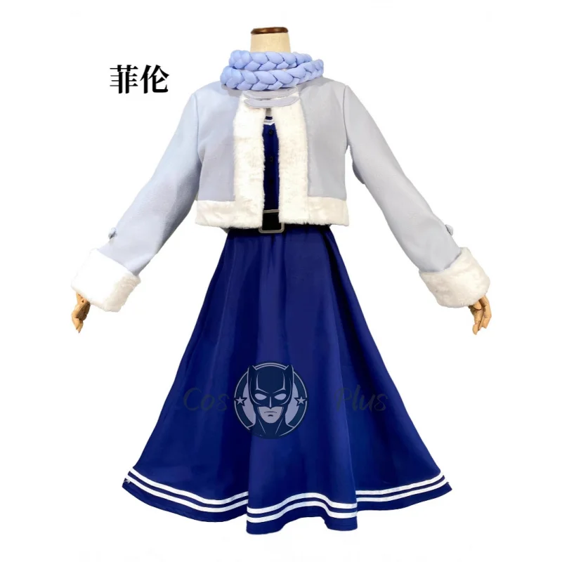 Wig Kostum Cosplay Frieren Fern Anime Frieren Beyond Journey's End Gaun Syal Musim Dingin di Daerah Utara Setelan Musim Dingin