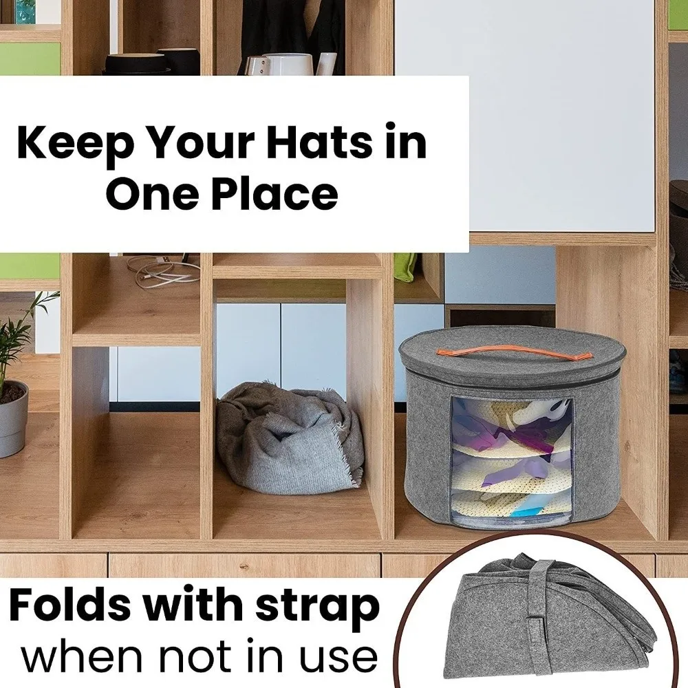 Felt Cloth Hat Storage Box Large Capacity Wide Brim Hat Organizer Cowboy Hat Box Circular Collapsible Hat Box for Women Men