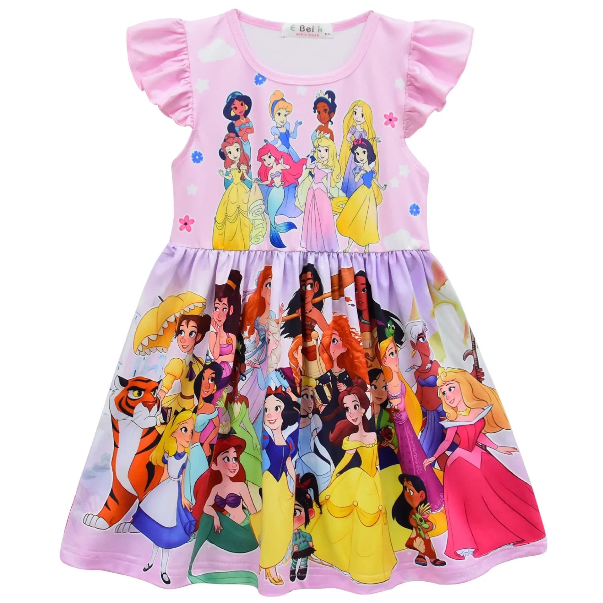 Disney summer Cute Flying Sleevechidren Milk Silk T-Shirt Skirt princess mickey mouse Girl Dress