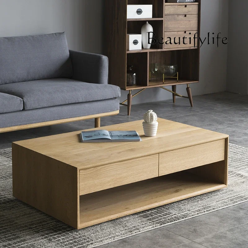 X Nordic Pure Solid Wood Living Room Small Apartment Coffee Table Simple Modern Tea Table Rectangular Oak Coffee Table