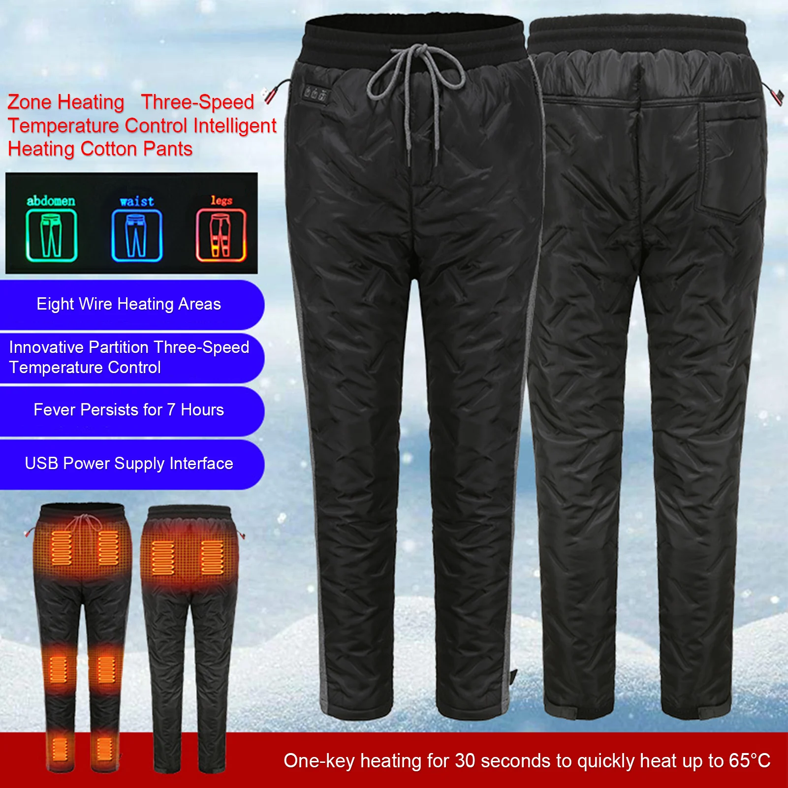 

Winter Heated Pants 8 Zone Temperature Contro Electric Heating Trouser Cycling 3 Temperature Control Thermal Pant Camping Skiing