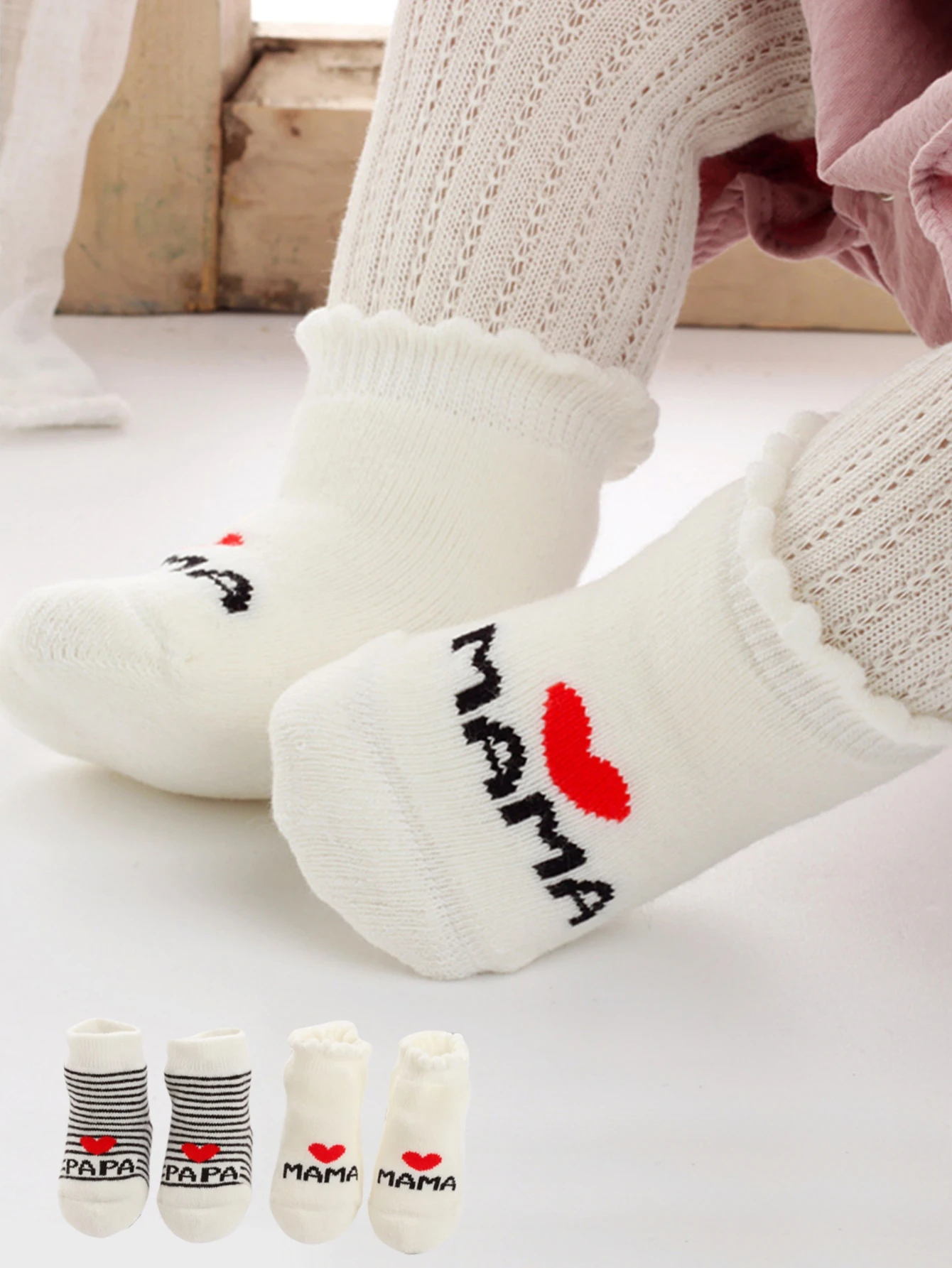 2Pairs Lovely Baby Socks Pack White Cotton Newborn Bebe Boys Girls Crew Socks Lot Love Mama Socks Toddler Stripe Infant Gift