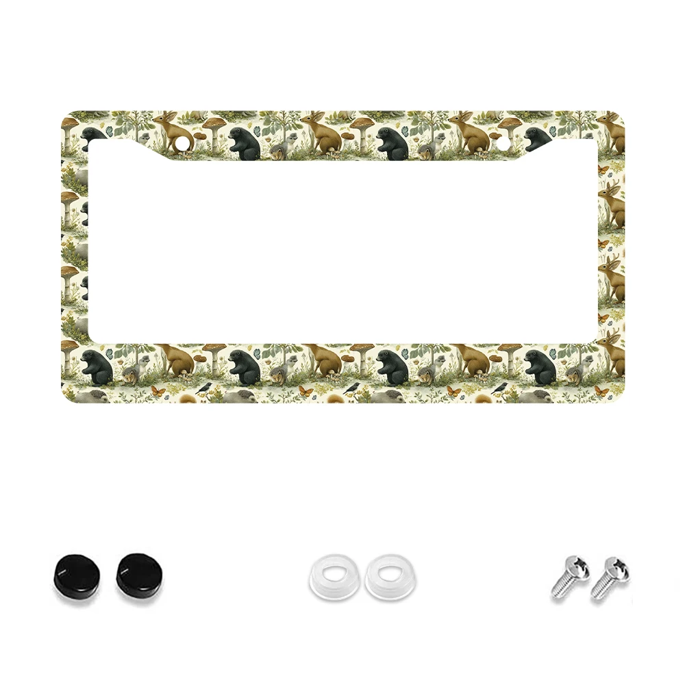 

1pc Multicolor Forest Animals Pattern 2-Hole License Plate Frame, Aluminum Material, 6x12 Inches, with Screw Set, Retro Novelty