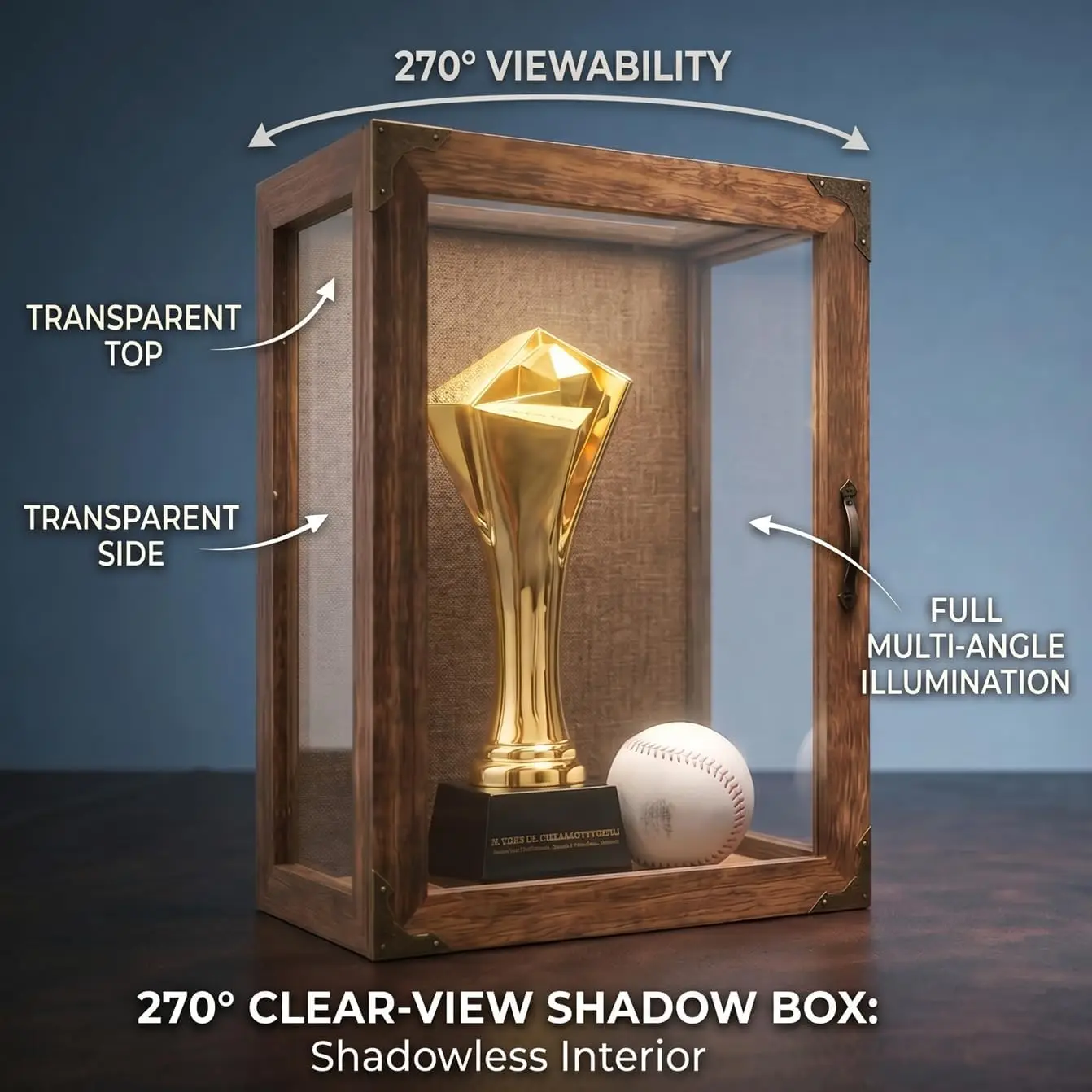 Shadow Box Display Case 11x14 Deep with Glass on 4 Sides, 6.2in Depth Wall Mounted Memory Box for Keepsakes, Wooden Display Case
