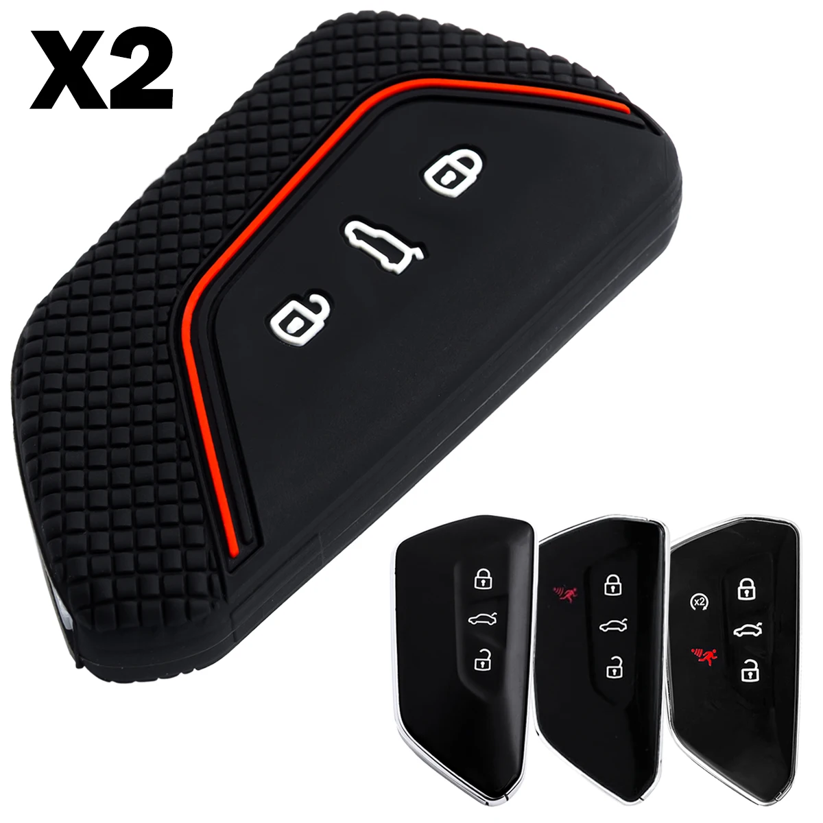 2x Silicone Car Key Fob Cover Case Holder Keychain For VW Golf 8 ID.3 ID.4 ID.7 ID.Buzz Tiguan Tayron Seat Leon Ateca Cupra Born