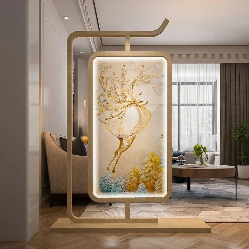 light luxury luminous solid wood with lamp screen partition living room entrance entrance hotel clubhouse hotel seat scree