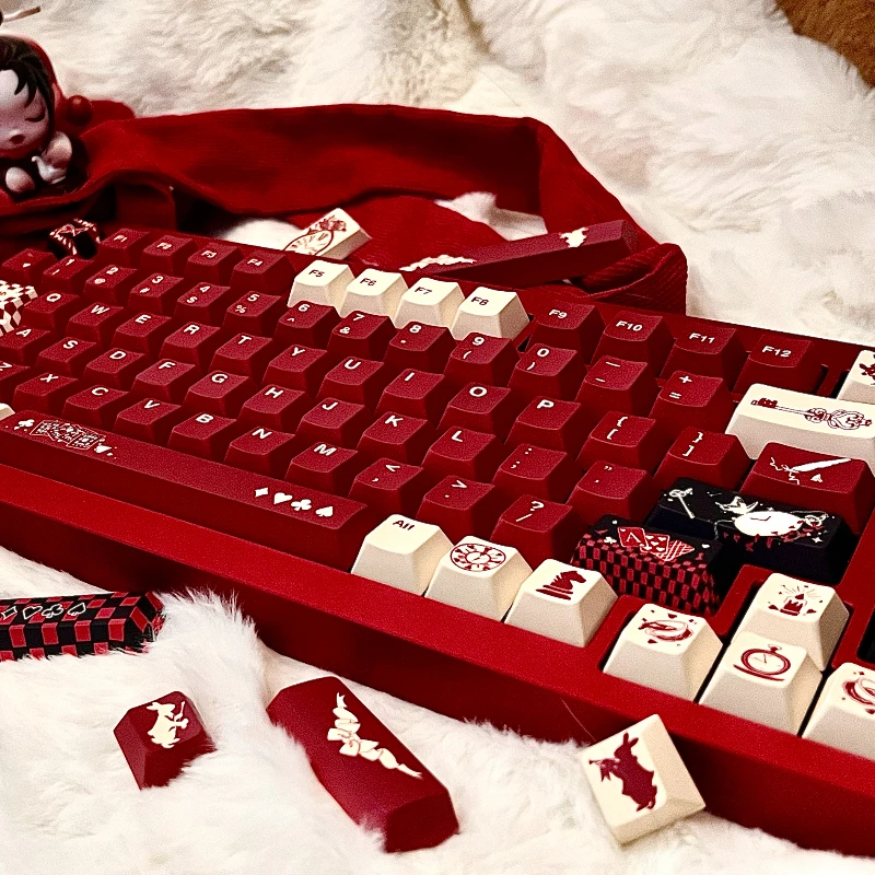 Red Cream White Theme Keycaps Set PBT 146 Cherry Profile Custom Original Handmade Keycaps for Mechanical Keyboard Accessories