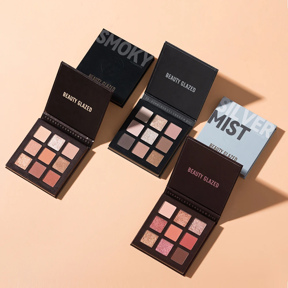 Beauty Glazed 9 couleurs ombre à paupières disque Palette de maquillage mat miroitant yeux poudre pigmentée maquillage nouveau chaud terre couleur fard à paupières