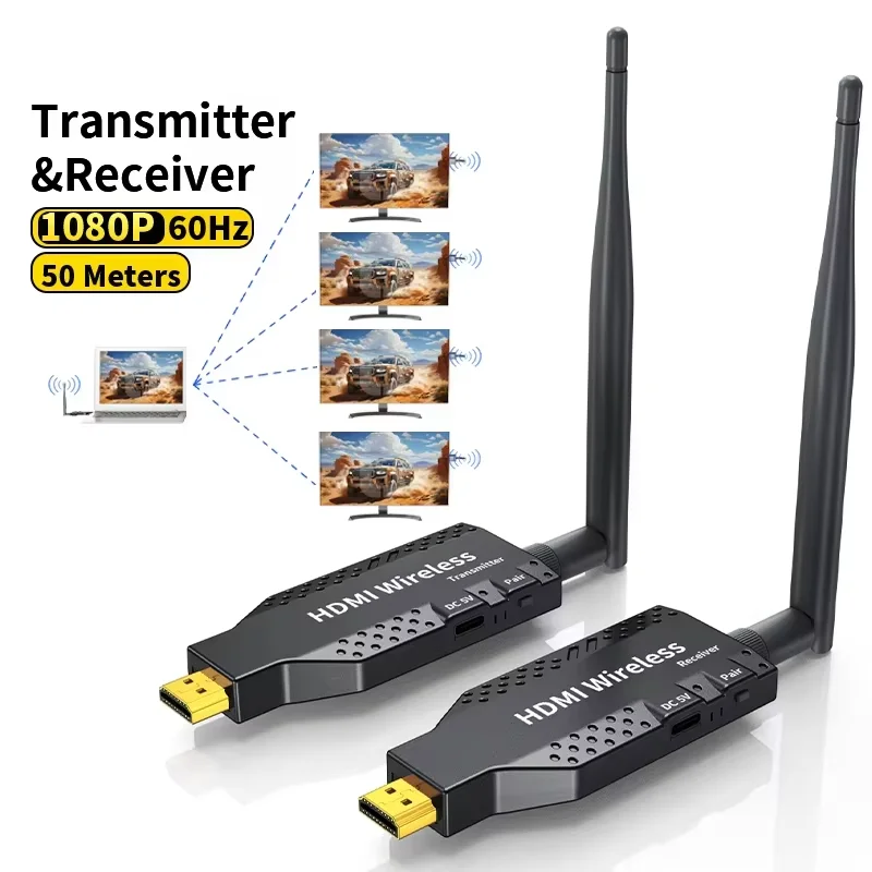 Trasmettitore e ricevitore wireless Adattatore display extender HDMI da 50 m per videocamera PC portatile per proiettore monitor TV