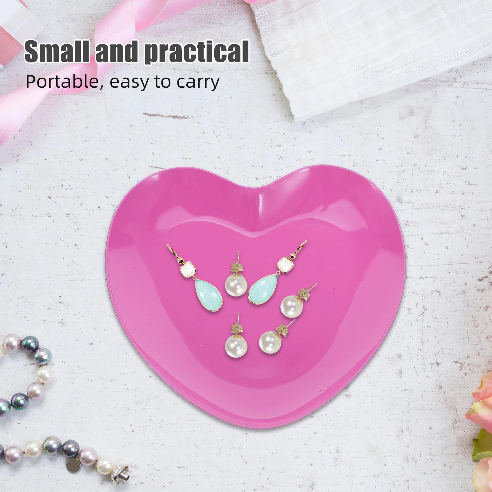 

4Pcs Heart Jewelry Tray Pink Stainless Steel Smooth Edge Trinket Dish Ring Earring Necklace Display Perfume Vanity Storage
