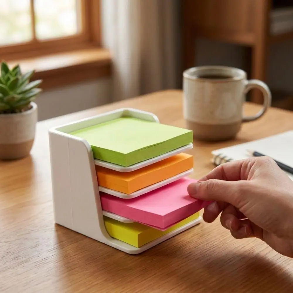 Stackable Sticky Note Holder Plastic Stable Base Note Storage Box Layer-Divided 3D Printing Desk Drawer Organizer Home Use
