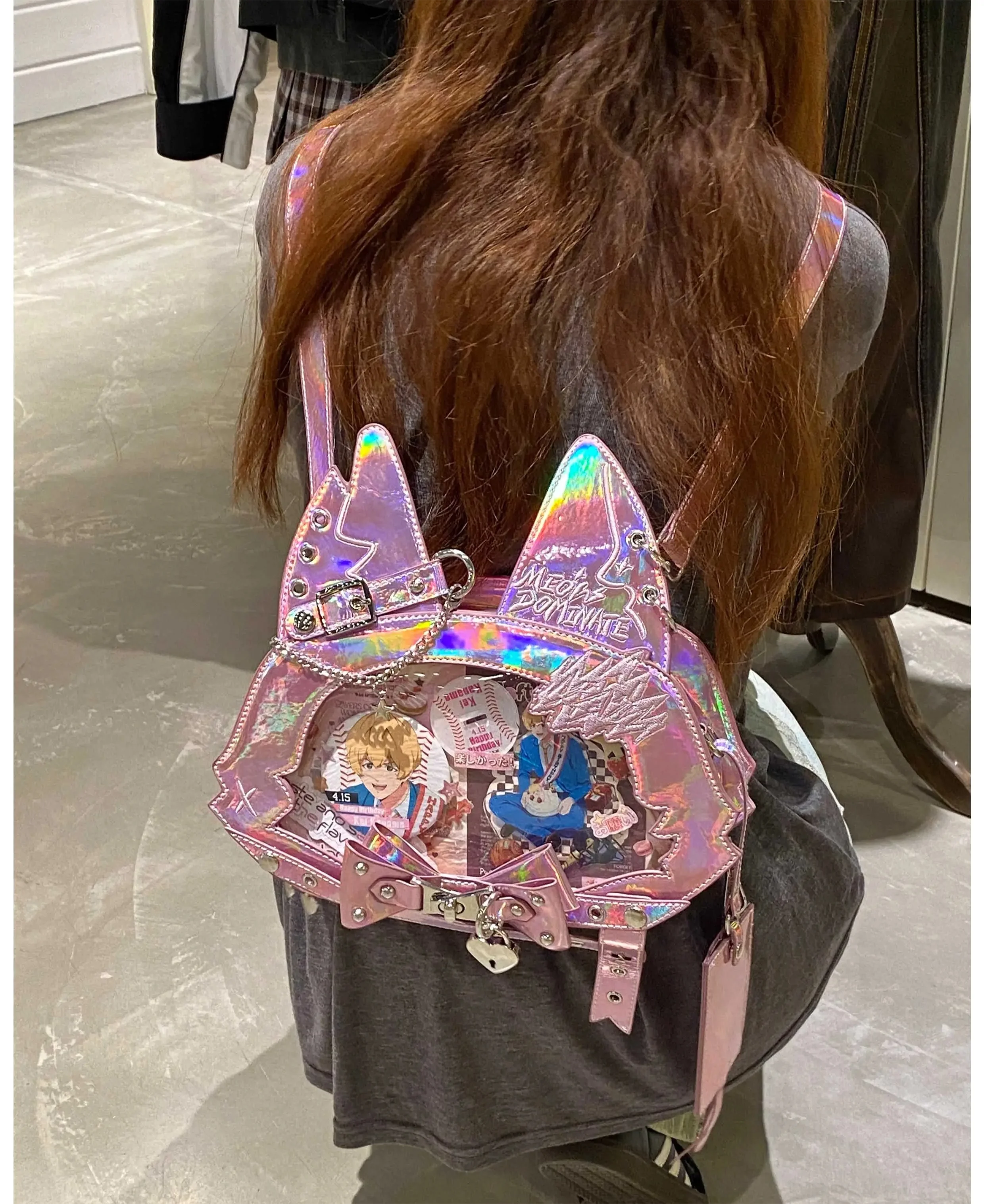 Cute Cat Ita Mochila Original Mochilas Mujer Hot Girls Bow Bag Kawaii Crossbady Bags for Women Chain Transparent Backpack