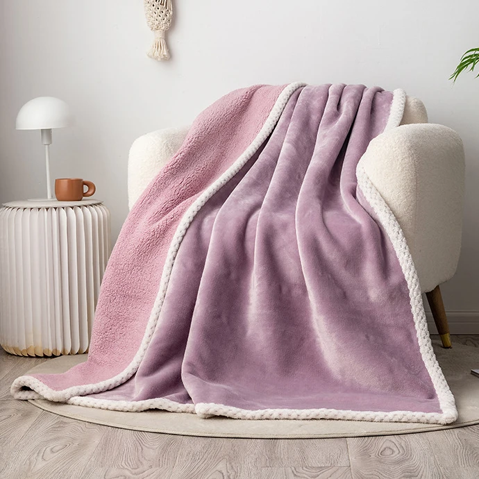 

Solid Color Double Layer Lamb Blanket Fleece Sofa Nap Office Leisure Travel Sofa Cover Knitted Bedspread on The Bed Decoration