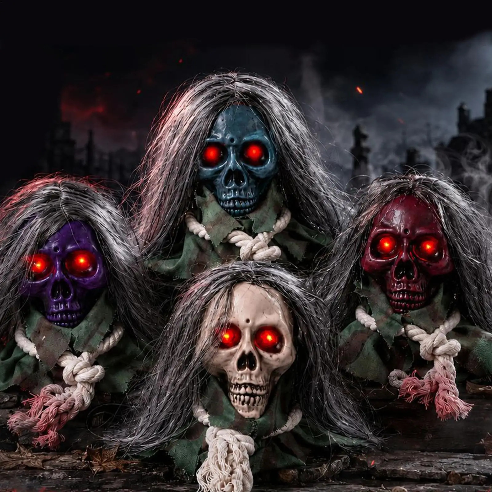 Halloween Skull With Glowing Eyes Animated Sound Activated Gothic Haunted House Decor For Indoor Outdoor Haunted House Porch