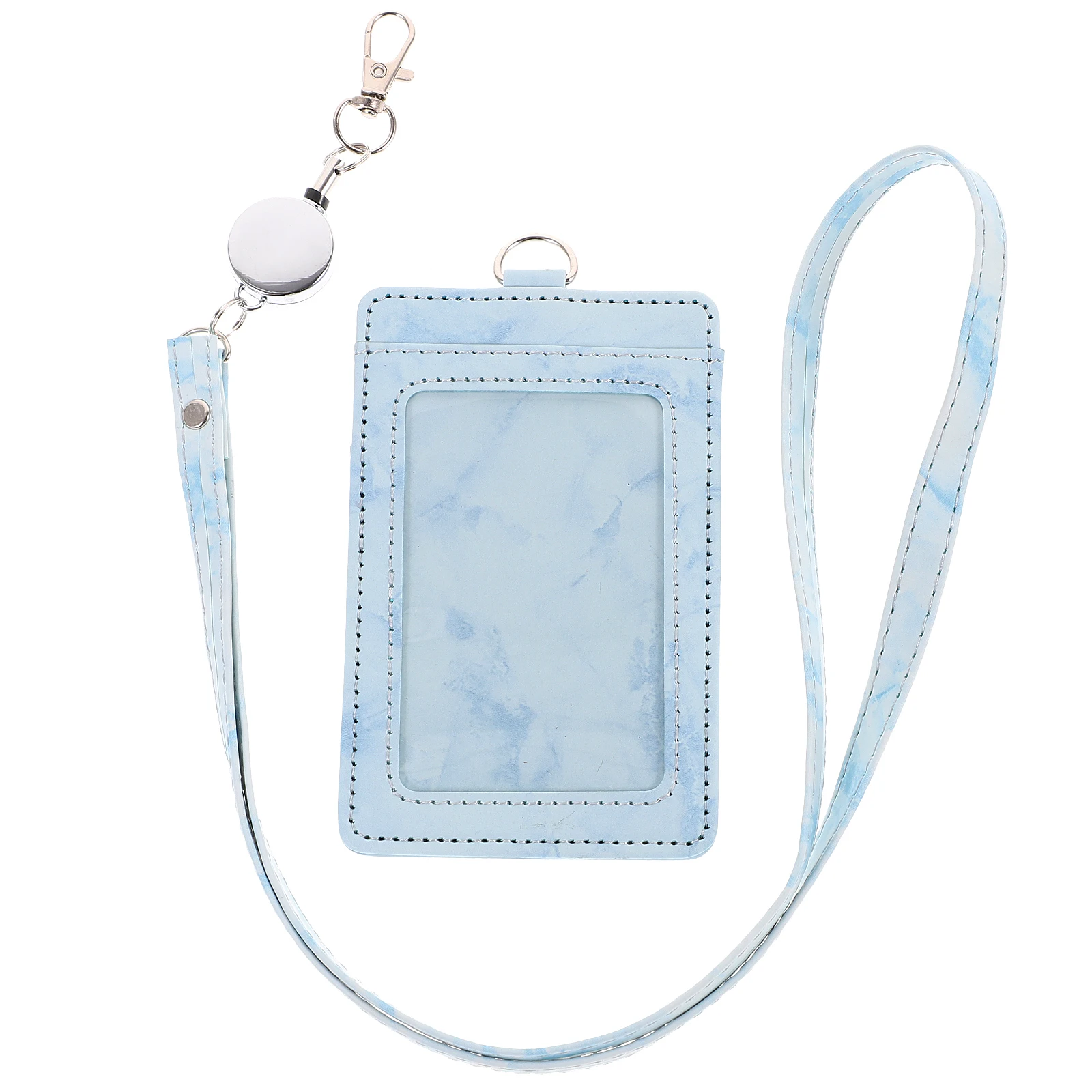 

Marble Pattern ID Holder Protective Case Retractable PU Long Use Versatile Badge Work Pass AntiScratch School Office