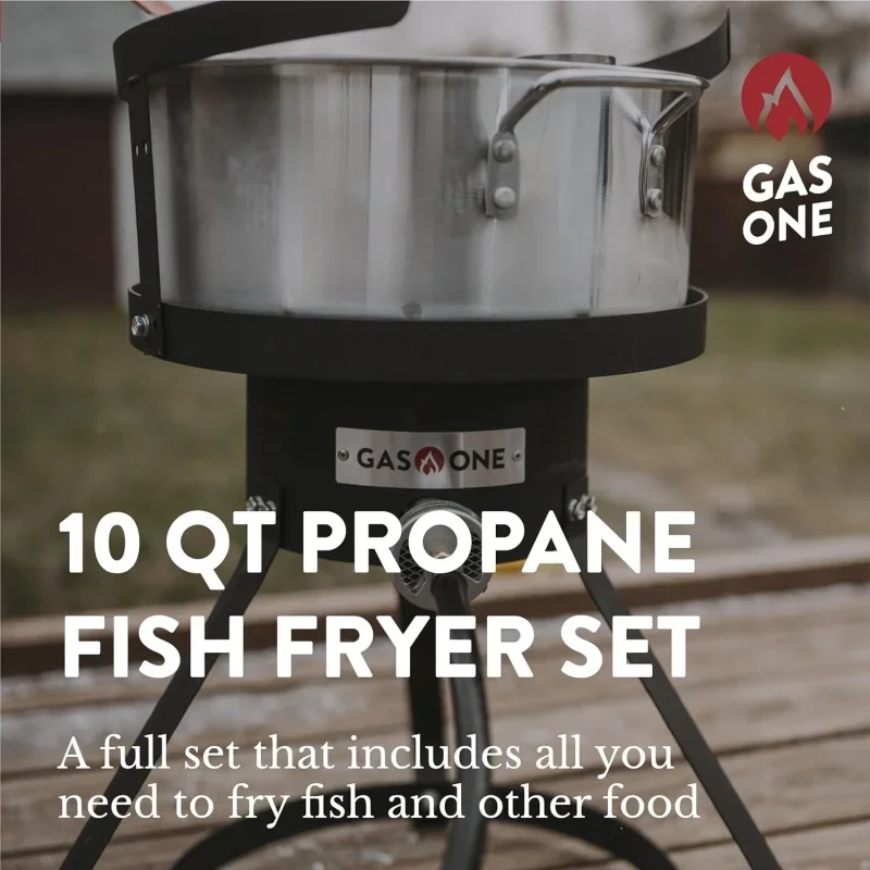 Propane Deep Fryer with 10Qt   Pot – High Grade Strainer Basket Aluminum  for Fish Fry Chicken Wings, Seafood Pot –