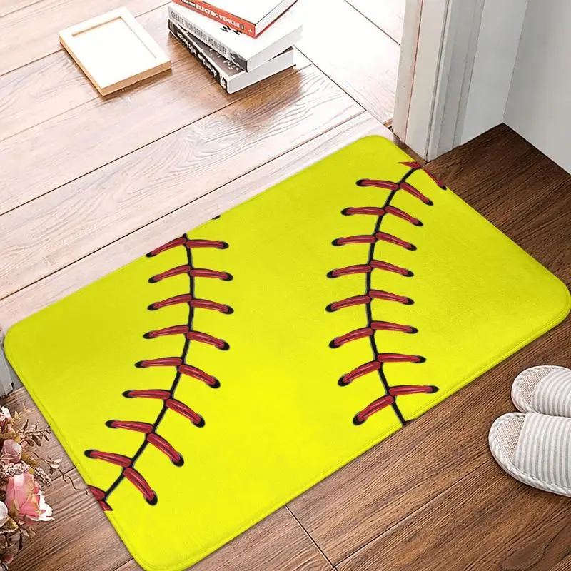 Custom Softball Baseball Lace Doormat Non-Slip Kitchen Bathroom Mat Garden Garage Floor Door Entrance Carpet Rug