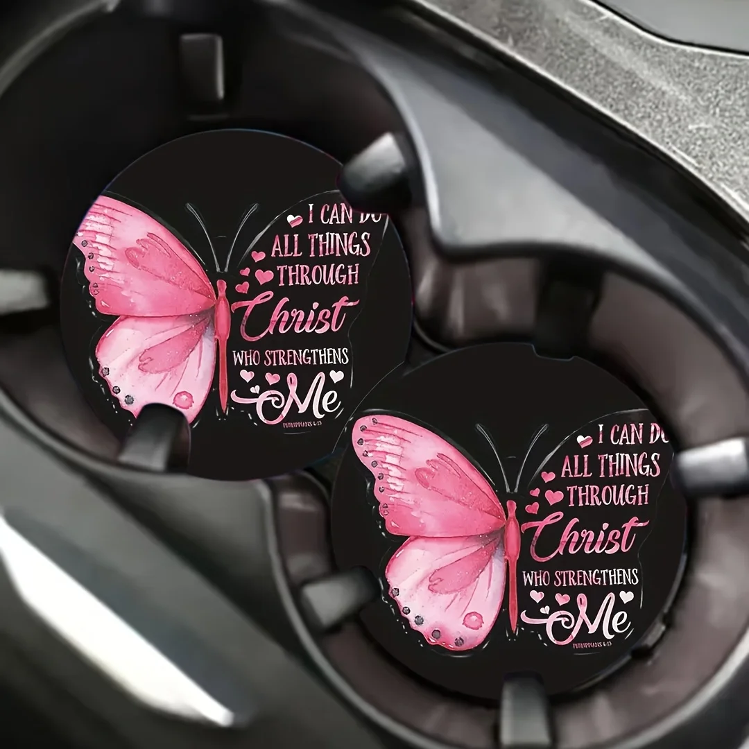 Cup Holder Coasters - Butterfly Design, Non-Slip And Absorbent Drink Coasters, Interior Additions With Inspirational Quotes
