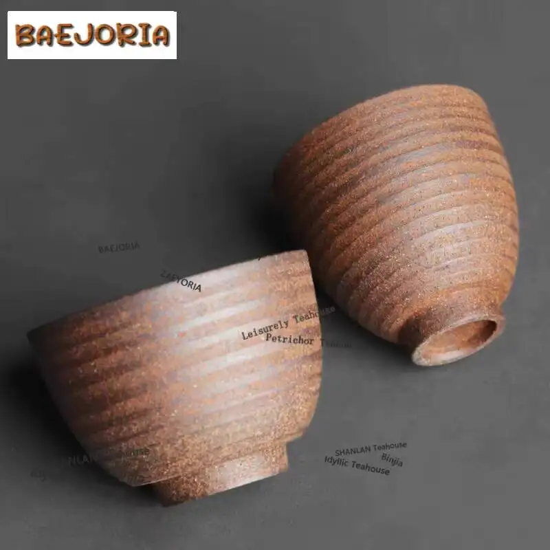 2pc/lot Wood-fired Pottery Rock Mineral Teacup Vintage Tea Bowl Tea Pair Tea-tasting Personal Cup Jianzhan Master Cups Tableware
